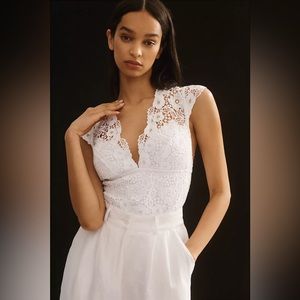 Anthropologie Alandra Cap-Sleeve Lace Bodysuit